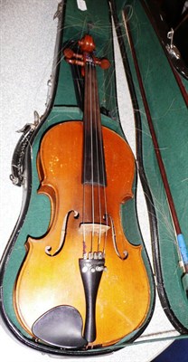 Lot 1079 - A 19th Century German Violin, labelled 'Jos. Hauser, Erding Oberbayern', with 362mm two piece back