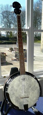 Lot 1092 - An Aria Five String Banjo, with mahogany resonator and neck, 28cm head, plastic tuners