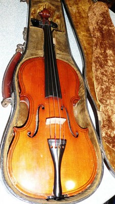 Lot 1093 - A 19th Century German Copy of a Maggini Violin, labellled 'Copy Giovan Maggini ...', with 356mm two