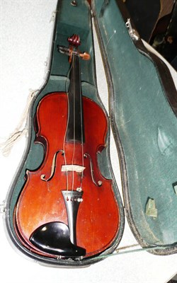 Lot 1095 - A 19th Century French Violin, no label, with 359mm one piece back, chinrest, three tuning pegs,...