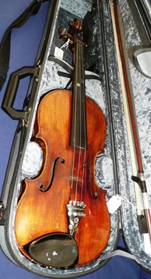 Lot 1099 - A 19th Century German Violin, with 'Antonius Stradivarius' label, 359mm two piece back,...