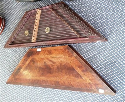 Lot 1100 - A 19th Century Mahogany Cased Dulcimer, with inlaid lift-off lid, decorated internally with two...