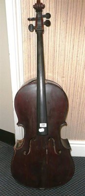 Lot 1107 - A Badly Distressed 19th Century Violoncello, no label, with 750mm two piece back, ebony tuning pegs