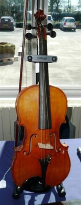 Lot 1110 - A 19th Century French Violin, no label, with 357mm two piece back, ebony tuning pegs, together with