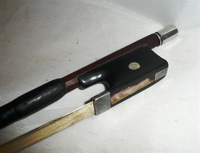 Lot 1112 - A 19th Century French Silver Mounted Violin Bow, stamped 'A. Vigneron A Paris', the ebony frog...