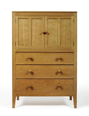 Lot 836 - A Robert  "Mouseman " Thompson Bespoke Oak Tallboy, the rectangular top above two cupboard...