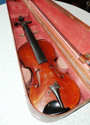 Lot 1120 - A 19th Century Violin, possibly Tyrolean, no label, with 354mm two piece back, ebony tuning...