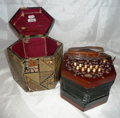 Lot 1124 - A Lachenal & Co. Twenty Key Anglo System Concertina, the fretwork mahogany ends inset with...