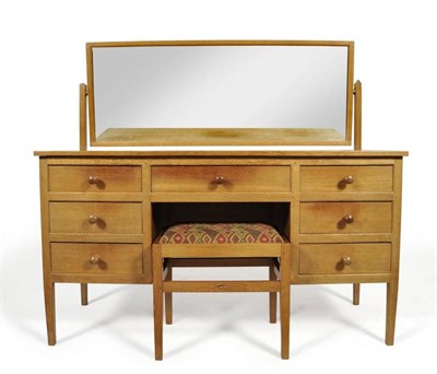 Lot 837 - A Robert  "Mouseman " Thompson Bespoke Oak Dressing Table, the rectangular mirror above a...