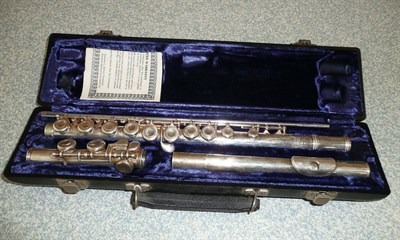 Lot 1128 - A Silver Plated 'FLD' Flute by Emerson, Elkhart, Indiana, USA, serial number 4340, in a plush lined