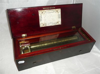 Lot 1139 - A 19th Century Swiss Cylinder Music Box, with 33.5cm brass cylinder and steel comb movement stamped