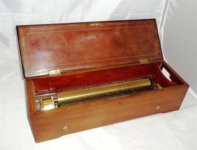 Lot 1141 - A 19th Century Swiss Cylinder Keywind Music Box, with 33cm brass cylinder and single steel comb...