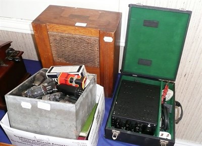 Lot 1143 - A Walnut Cased AC Model Wartime Civilian Receiver Set, together with a box of valves and...