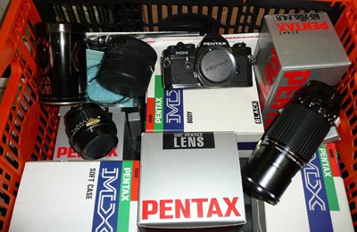 Lot 1144 - Boxed Pentax MX Camera and Accessories, including black camera body No.4210478, f2.8/28mm lens...