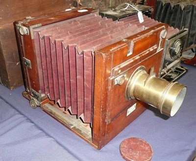 Lot 1153 - A Mawson & Swan Mahogany and Brass Full Plate Tailboard Camera, with ivorine name plaque to...