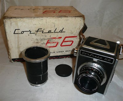 Lot 1170 - A Boxed Corfield 66 SLR Camera Outfit, serial number AA00834, with black leather covered metal...