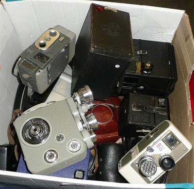 Lot 1177 - A Mixed Collection of Cameras, including a Zeiss Ikon Baby Box in leather case, Ricoh 500G,...