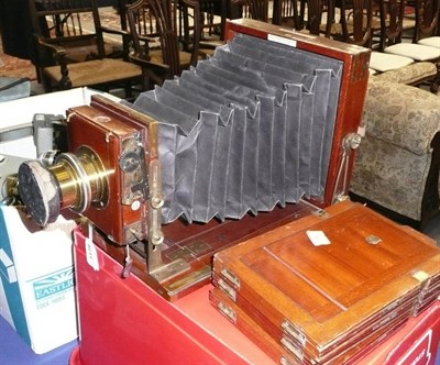 Lot 1178 - A Mahogany and Brass 'Special Instantograph' Half Plate Camera by J.Lancaster & Son,...