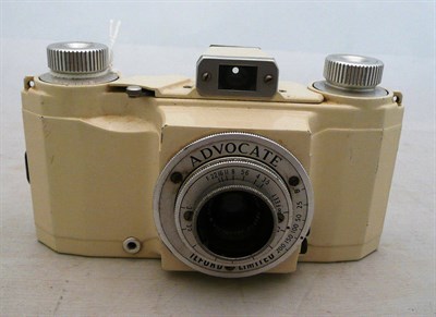 Lot 1179 - An Ilford Advocate Camera, with ivory enamelled metal body, Dallmeyer f3.5/35mm lens No.389095