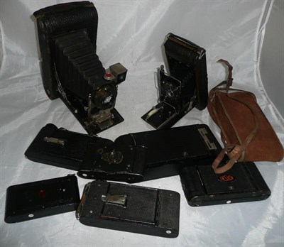 Lot 1182 - Ten Folding Rollfilm Cameras, including Voightlander Bessa, Ensign Carbine No.3, Kodak No.2A ,...