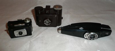 Lot 1198 - Three Bakelite Subminiature Cameras:-  Secam Stylophot Standard pen style subminiature camera, with