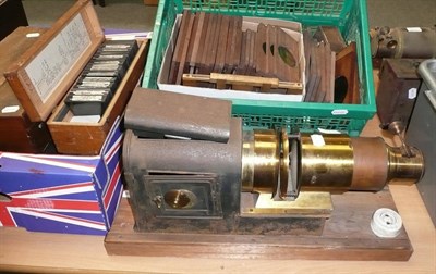 Lot 1225 - A Tinplate and Lacquered Brass 'Euphaneron' Magic Lantern by E.G.Wood, 2 Queen Street,...