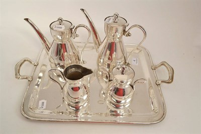 Lot 4 - A five piece tea service comprising teapot, hot water jug, milk jug, sugar bowl and tray,...