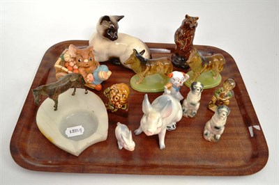 Lot 8 - An onyx ashtray with a cold painted bronze horse mount, Beswick ornaments, Wade, etc
