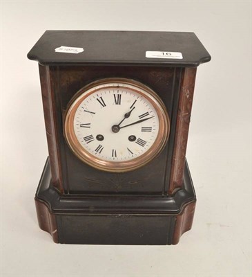Lot 16 - A black slate and red marble mantel clock