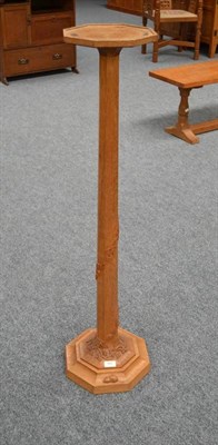 Lot 850 - A Robert  "Mouseman " Thompson Bespoke Oak Flower Stand, on an octagonal column and base, with...