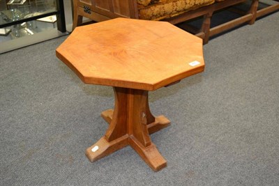 Lot 857 - A Robert  "Mouseman " Thompson Oak Octagonal Coffee Table, on a cruciform base, with carved...