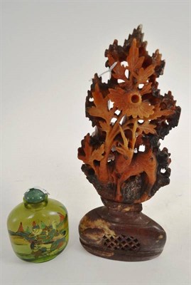 Lot 126 - A Chinese interior decorated snuff bottle and a soapstone carving