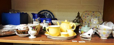 Lot 137 - Shelley transfer printed six place setting tea set, Plicta preserve jar, linen, plated ware etc