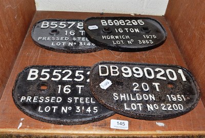 Lot 145 - Four cast iron locomotive number plates