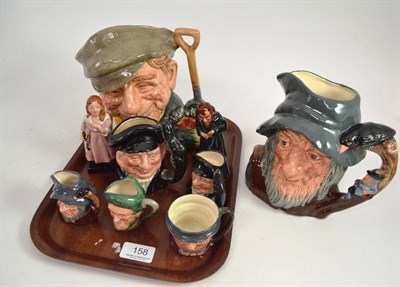 Lot 158 - Seven Royal Doulton character jugs and two Royal Doulton Dickens figures (9)