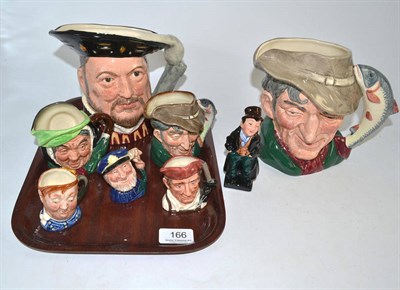 Lot 166 - Seven Royal Doulton character jugs and a Royal Doulton Dickens figures (8)