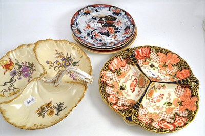 Lot 171 - Royal Crown Derby hors d'oeuvre dish, two ironstone plates, another and Limoges hors d'oeuvre dish