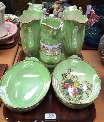 Lot 200 - Five pieces of Maling green glaze pottery