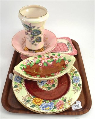Lot 202 - Tray of assorted Maling pottery including pair of oval dishes, two dinner plates, sandwich...