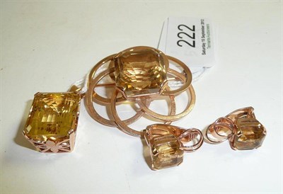 Lot 222 - A pair of citrine-set earrings, a citrine pendant and a citrine brooch