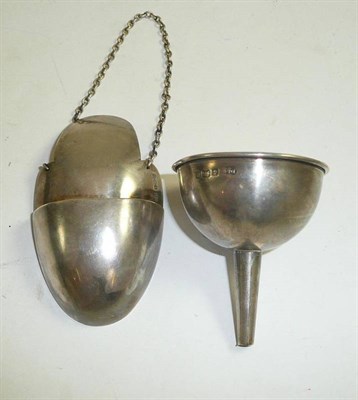Lot 233 - Silver wine drip on chain mount and silver perfume funnel