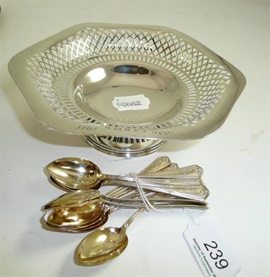 Lot 239 - A pierced silver dish and eleven teaspoons, stamped '0.800'