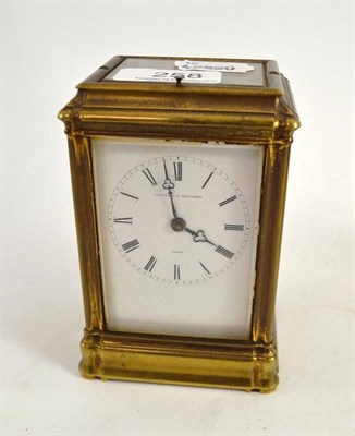 Lot 258 - A brass striking and repeating carriage clock, dial signed Vieyres & Repingon, (handle missing)