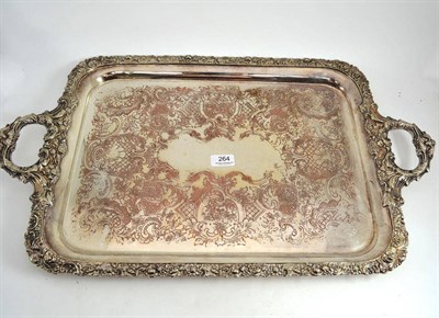 Lot 264 - Silver plated two handled engraved tray