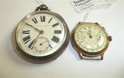 Lot 302 - A plated single push chronograph wristwatch and a silver pocket watch