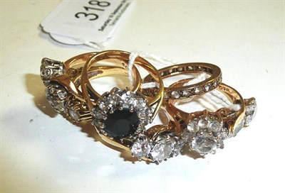 Lot 318 - Five 9ct gold dress rings and two rings stamped '9ct'