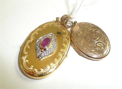 Lot 331 - A 9ct gold ruby and diamond set locket and a 9ct gold locket