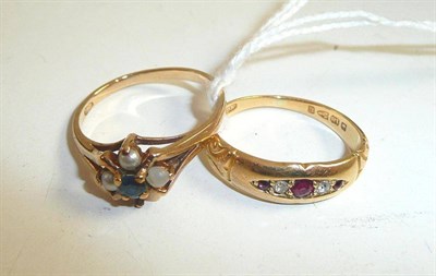 Lot 333 - An 18ct gold ruby and diamond ring and a sapphire and pearl ring (a.f.)