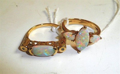 Lot 335 - A 9ct gold opal and diamond ring and an opal and diamond ring