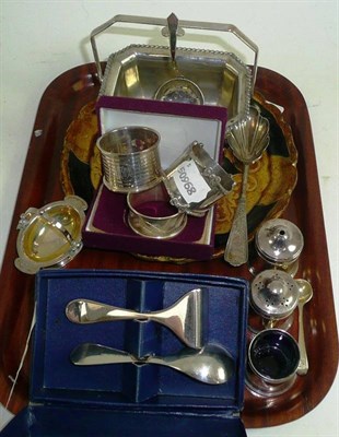 Lot 343 - Three silver napkin ring and plated ware etc